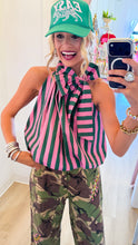 Green and Pink Stripe Bubble Hem Bow Top