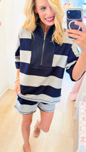 Navy Combo Striped Oversized Short Set