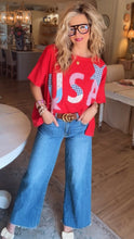 Red USA Patchwork Tee