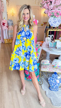 Yellow and Blue Floral Shift Dress