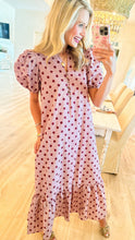 Burgandy Gingham and Polka Dot Maxi Dress
