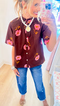 THML Brown Floral Button Down Top