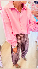 Pink Oversized Ruffle Detail Button Up Top