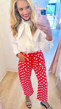Red and White Polka Dot Barrel Jeans