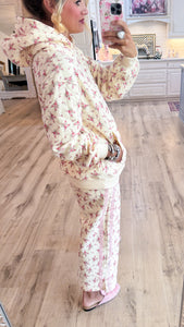 Cream and Dusty Pink Floral Hoodie Pant Set