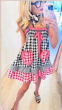 Red and Black Gingham Patchwork Mini Dress