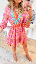 Pink Multi Pattern V-Neck Mini Dress
