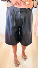 Black Embossed Faux Leather Bermuda Shorts
