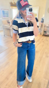 Navy Stripe Short Sleeve Top