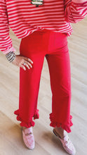 Red Straight Leg Ruffle Hem Pants