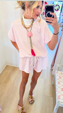 Deal of The Day Pink Stripe Short Sleeve Mockneck Short Set