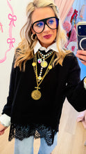 Black Lace Scallop Hem Sweater