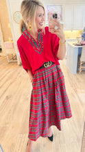 Red Plaid Contrast Dolman Sleeve Blouse