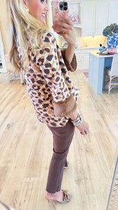 Brown Animal Print Sweater with Fur Cuffs