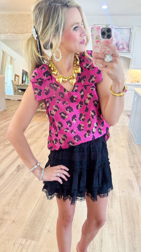 Hot Pink Leopard Print Bow Top