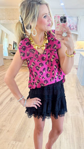 Hot Pink Leopard Print Bow Top