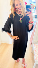 Black Satin Feather Trim Midi Dress