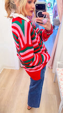 Pink, Red and Green Stripe Knit Sweater