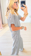 Navy Stripe V-Neck Pant Set