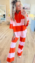 Tomato Red Colorblock Stripe Wide Leg Pants