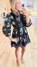 Black Multi-Floral Print Ruffle Hem Mini Dress