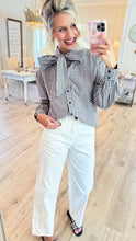 Black Gingham Bow Button Up Top