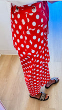 Red and White Polka Dot Barrel Jeans