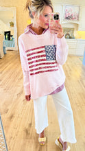 Pink American Flag Distressed Sweater