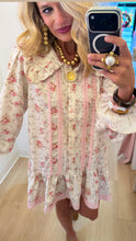 Beige Floral Oversized Collar Dress