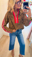 Leopard Contrast Stripe Front Zip Top