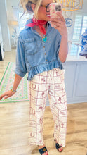 Red and Cream Western Print Wide Leg Pants