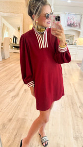 Burgundy Stripe Contrast Detail Casual dress
