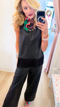 Black Fringe Leather Pant Set