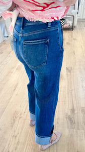 Dark High Rise Wide Cuffed Jeans