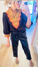 Black Embroidered Accent 3/4 Sleeve Top