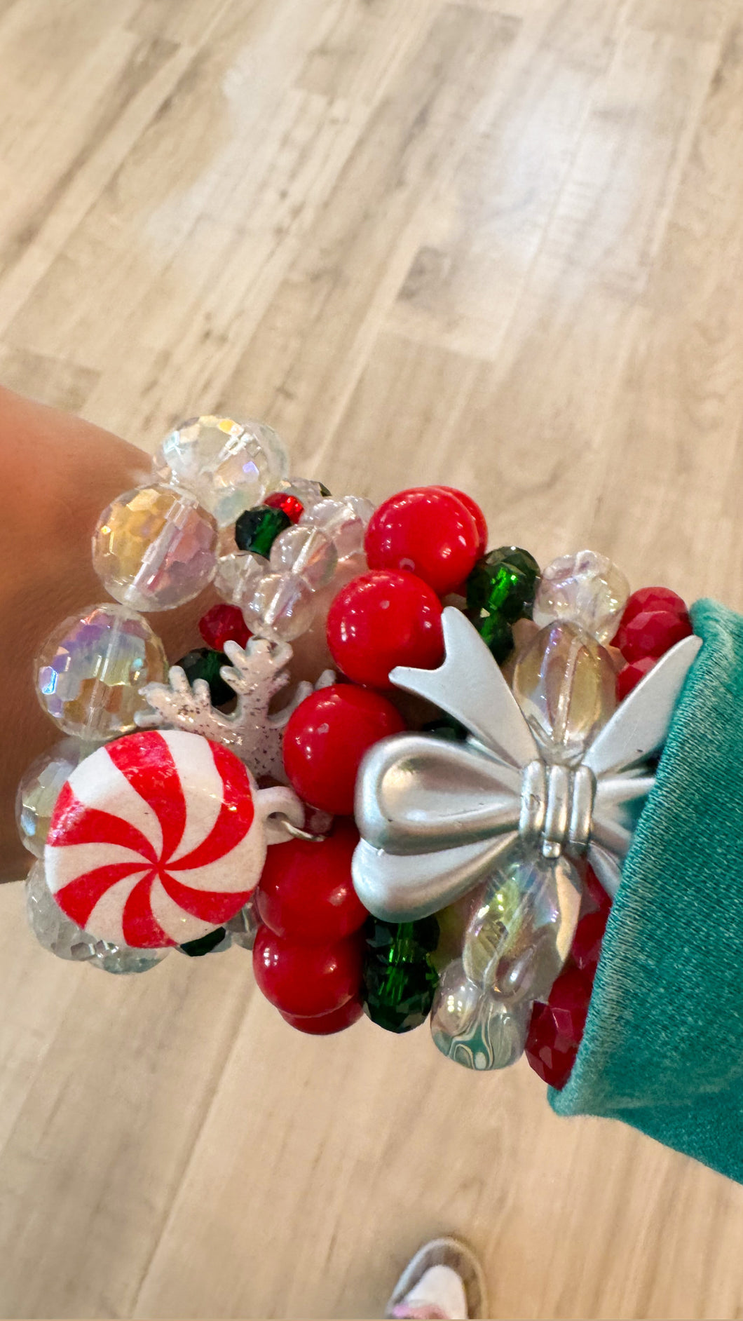 Red and Green Holiday Bracelet Stack