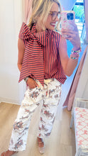 Charcoal and Orange Stripe Bow Top