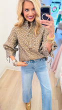 Taupe Leopard Jacquard Puff Sleeve Top