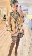 Khaki Border Printed Challis Shirt Dress