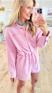 Pink Striped Collard Romper