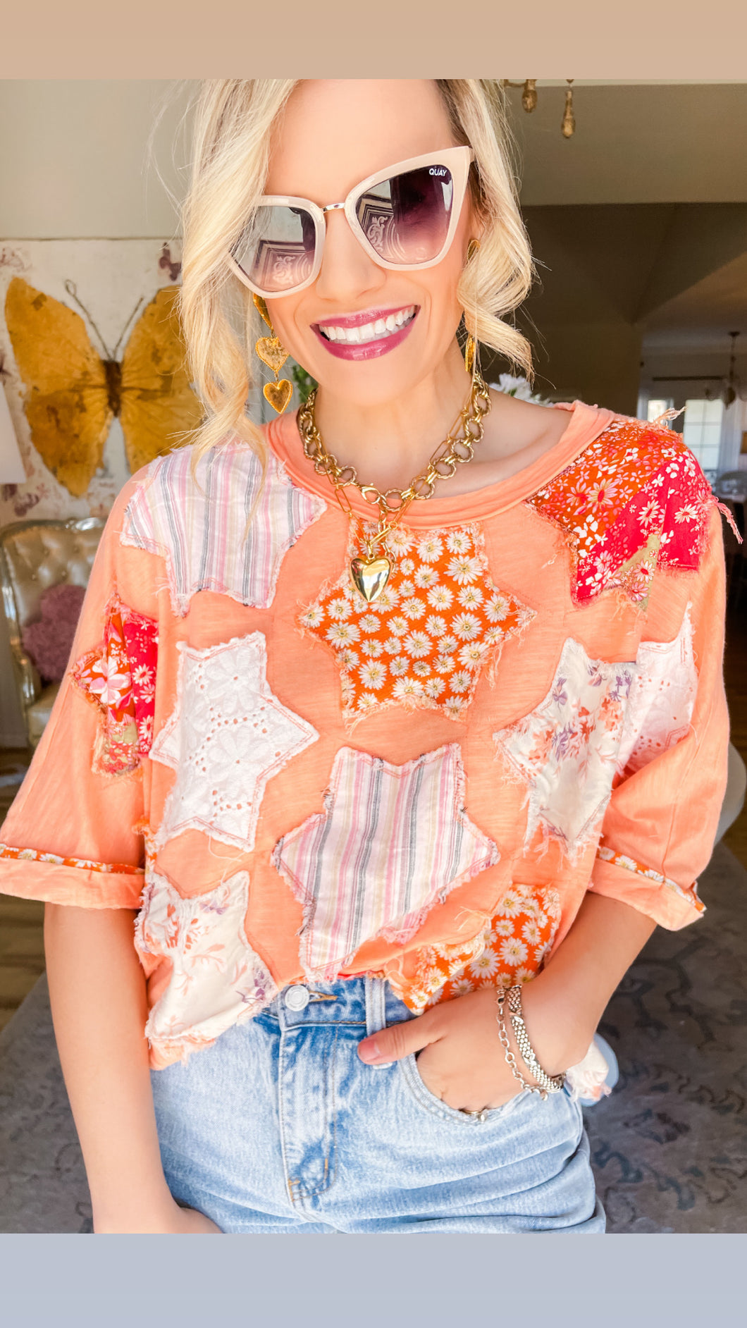 Apricot Star Patchwork Top