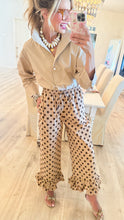 Taupe and Brown Polka Dot Ruffle Hem Pants