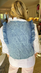 Denim Ruffle Quilted Vest