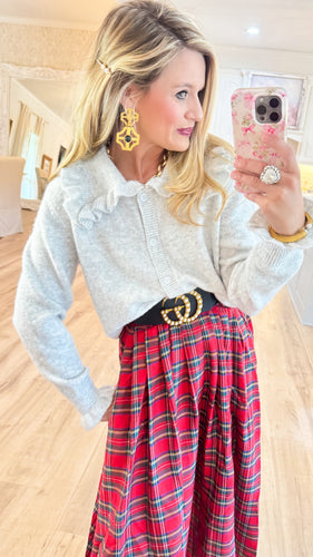 Heather Grey Ruffle Collar Cardigan