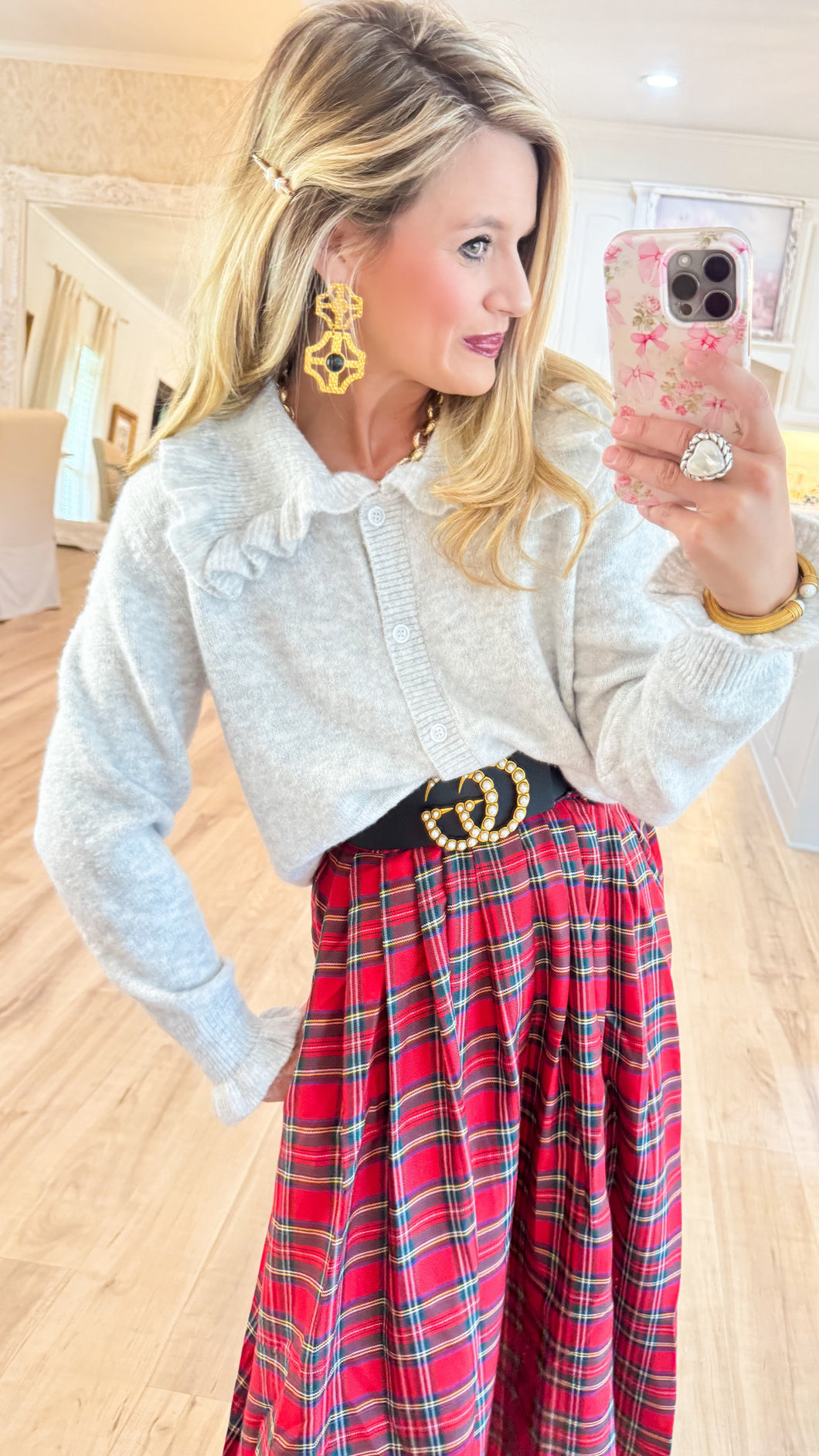 Heather Grey Ruffle Collar Cardigan