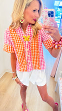 THML Pink and Orange Gingham Button Up Top