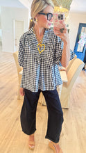 Black Gingham Bubble Sleeve Top