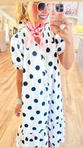 Off White Polka Dot Button Down Midi Dress