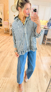 Denim Striped Button Down Blouse