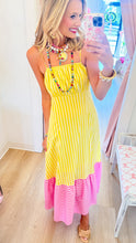 Yellow Stripe Contrast Hem Midi Dress